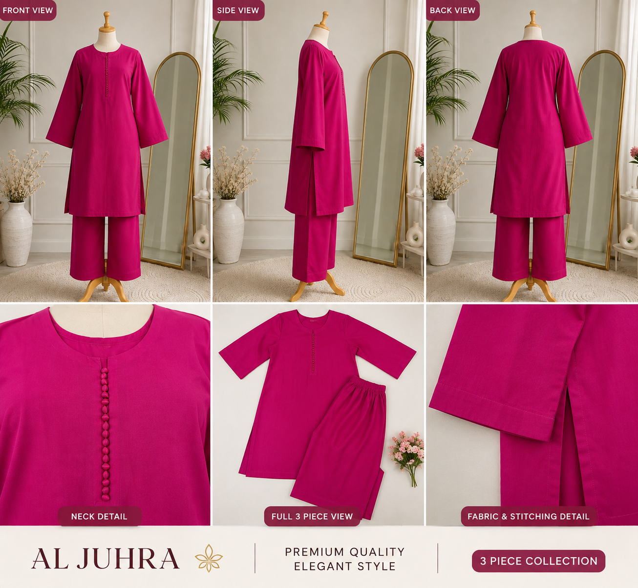 Al Juhra Premium 2 Piece Suit - Magenta Pink