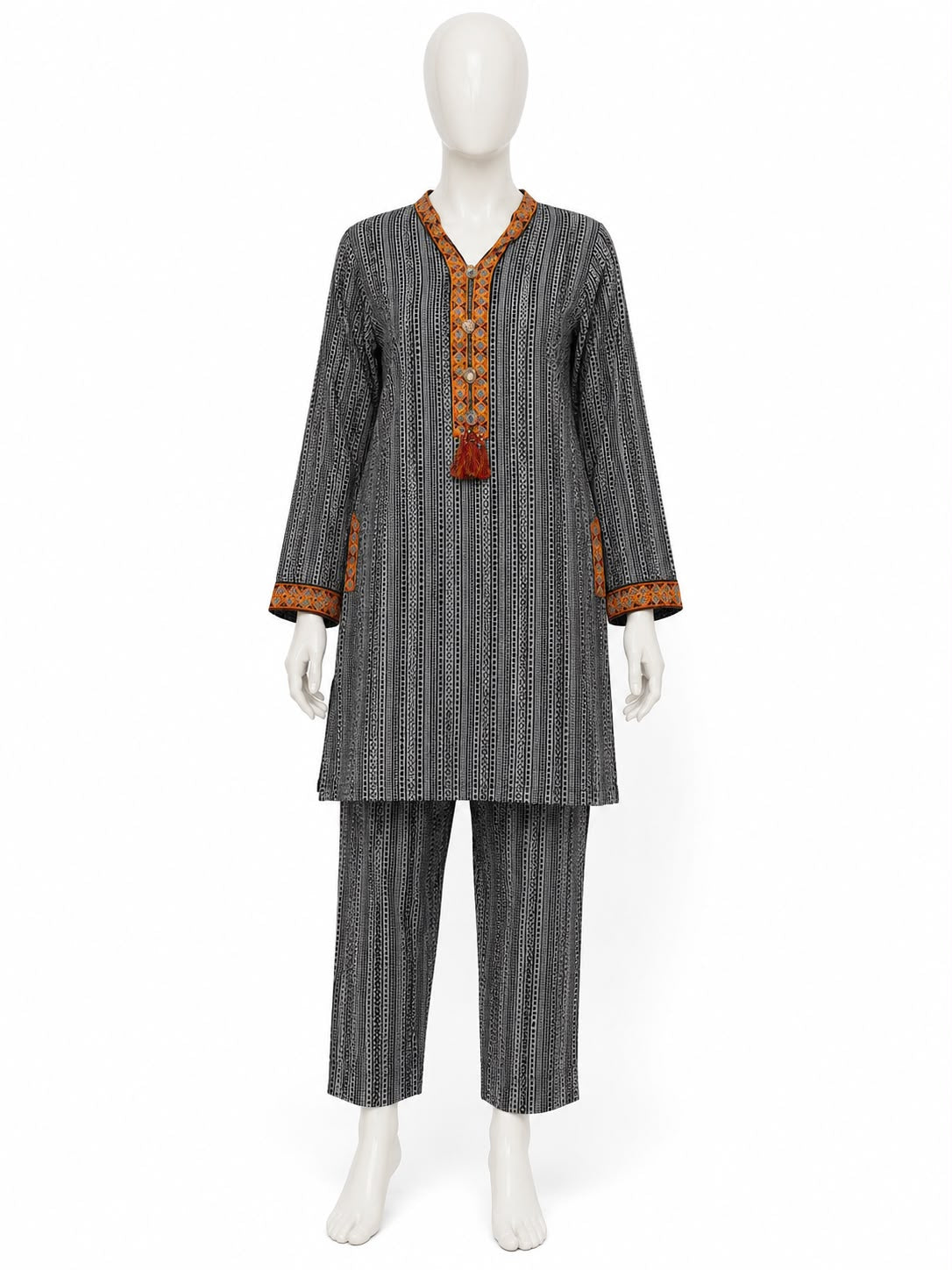 Women’s Grey Printed 3-Piece Pret Suit