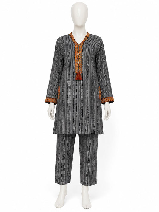 Women’s Grey Printed 3-Piece Pret Suit