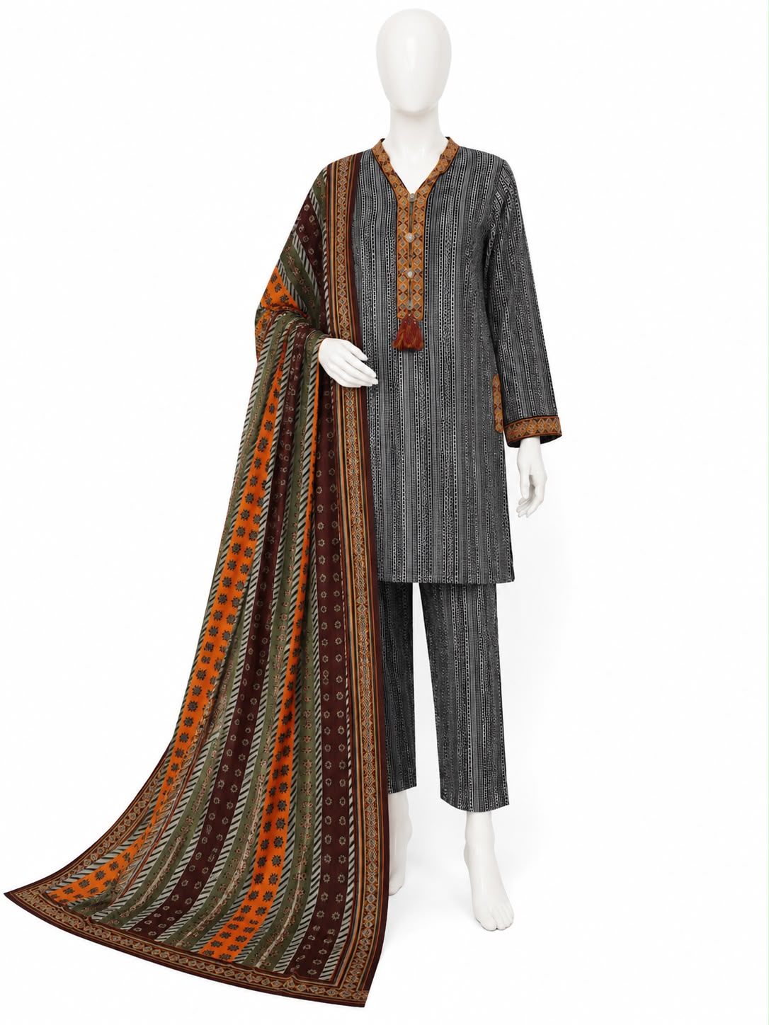 Women’s Grey Printed 3-Piece Pret Suit